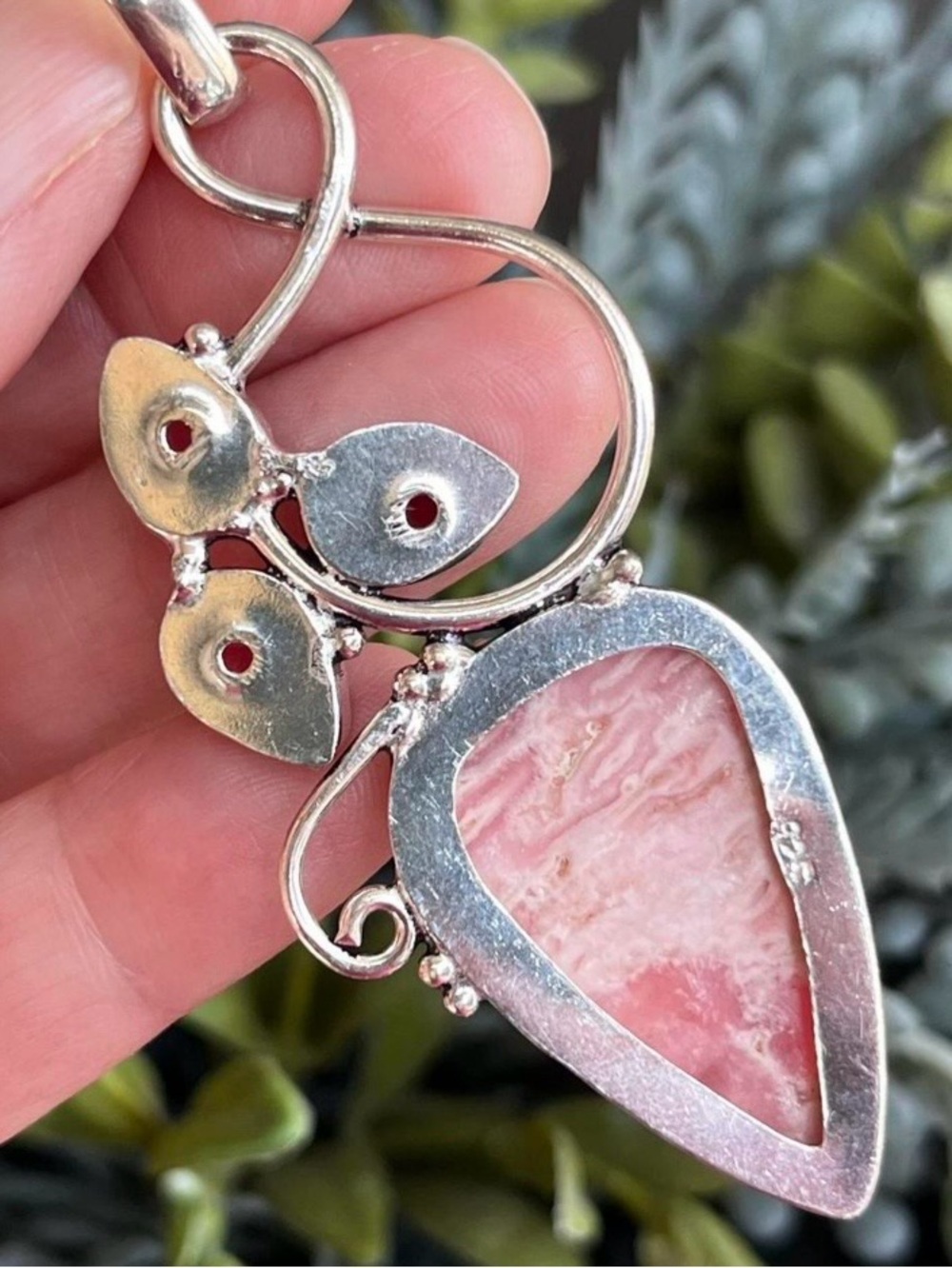 Rhodochrosite & Pink Topaz Gemstone 2.8” Sterling Silver Pendant - Picture 5 of 5